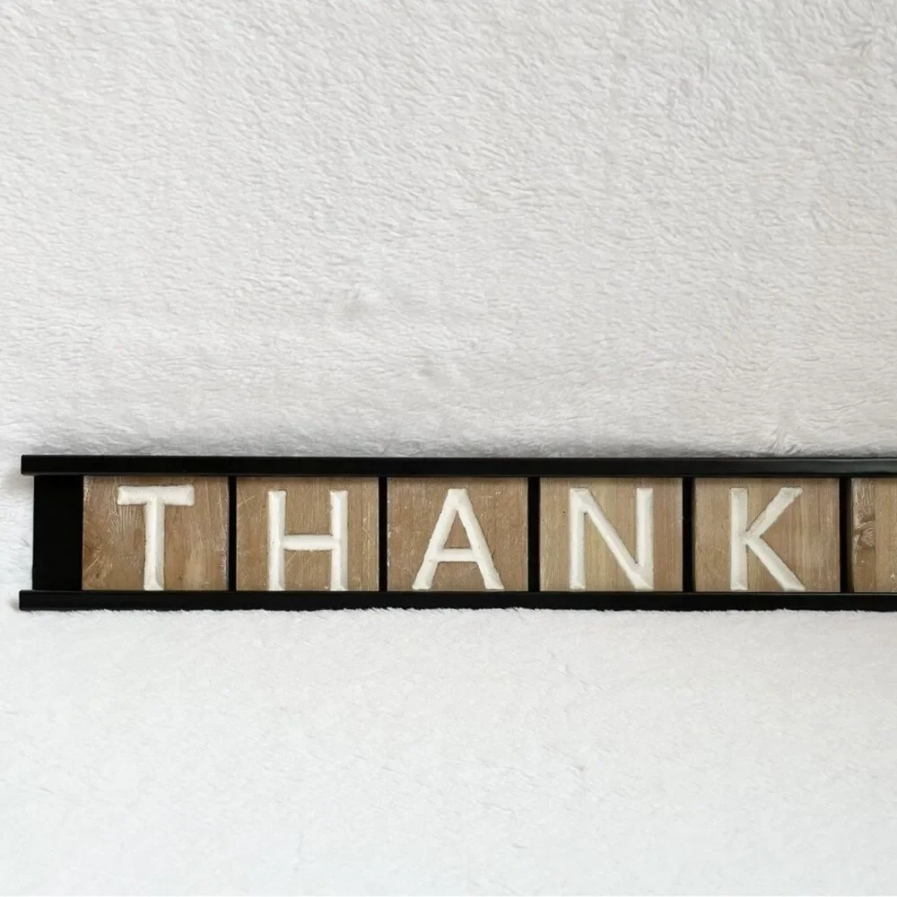 Thankful Hanging Sign Wood Letter Block Metal Frame Rustic Home Decor